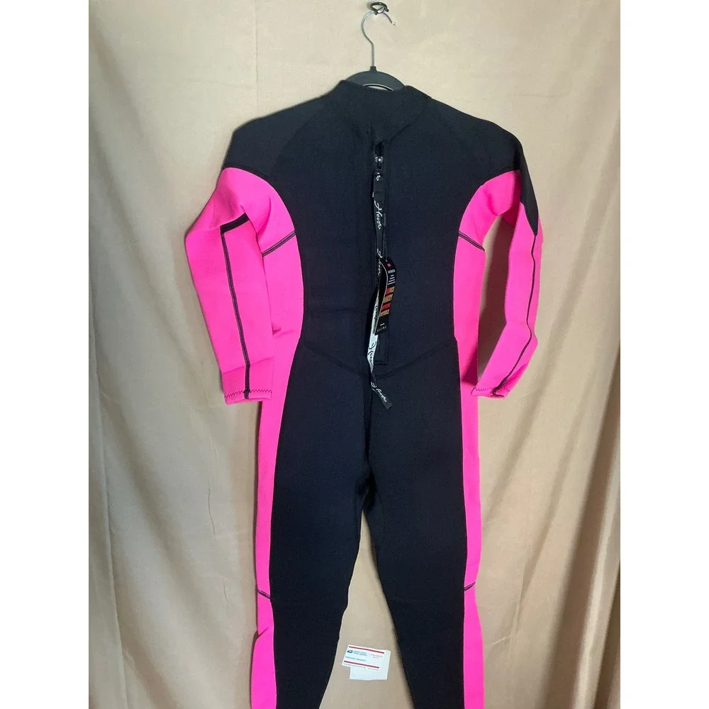Hevto Wetsuit Kids Size 12 Black Pink NEW 3/2mm Neoprene Back Zip Full Body